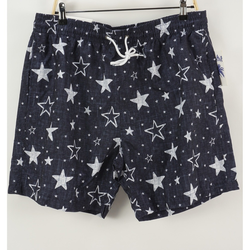 New Trunks Star Print Swim Shorts‎ Men's XL Dark Blue White Mesh Lined Quick Dry